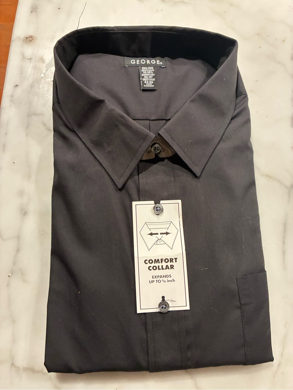 GEORGE Mens 3XL (54-56) Classic Fit Black Long-sleeve Dress Shirt Comfort Collar